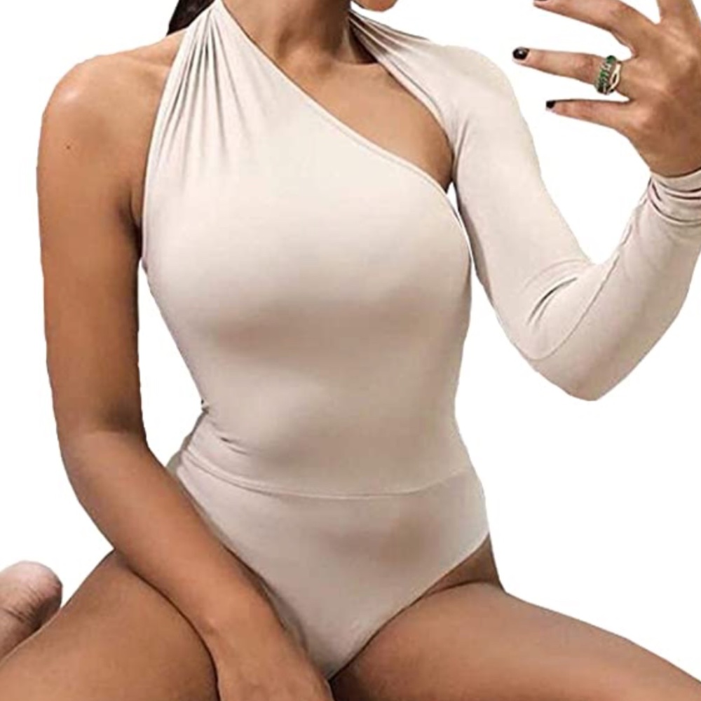 One shoulder backless bodysuit